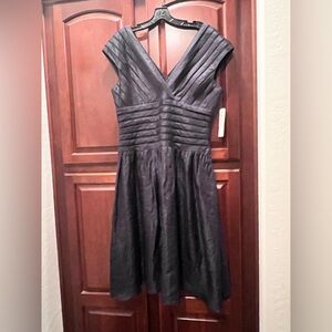 Adrianna Papell Hammered Neck Navy Dress